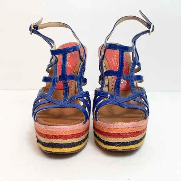 Paloma Barcelo Rainbow Espadrille Wedge Sandals Raffia - Picture 2 of 6